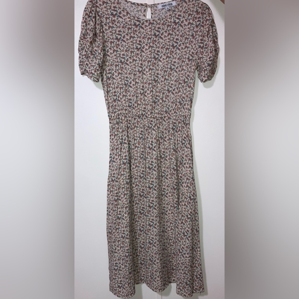 Beige Floral Midi Dress